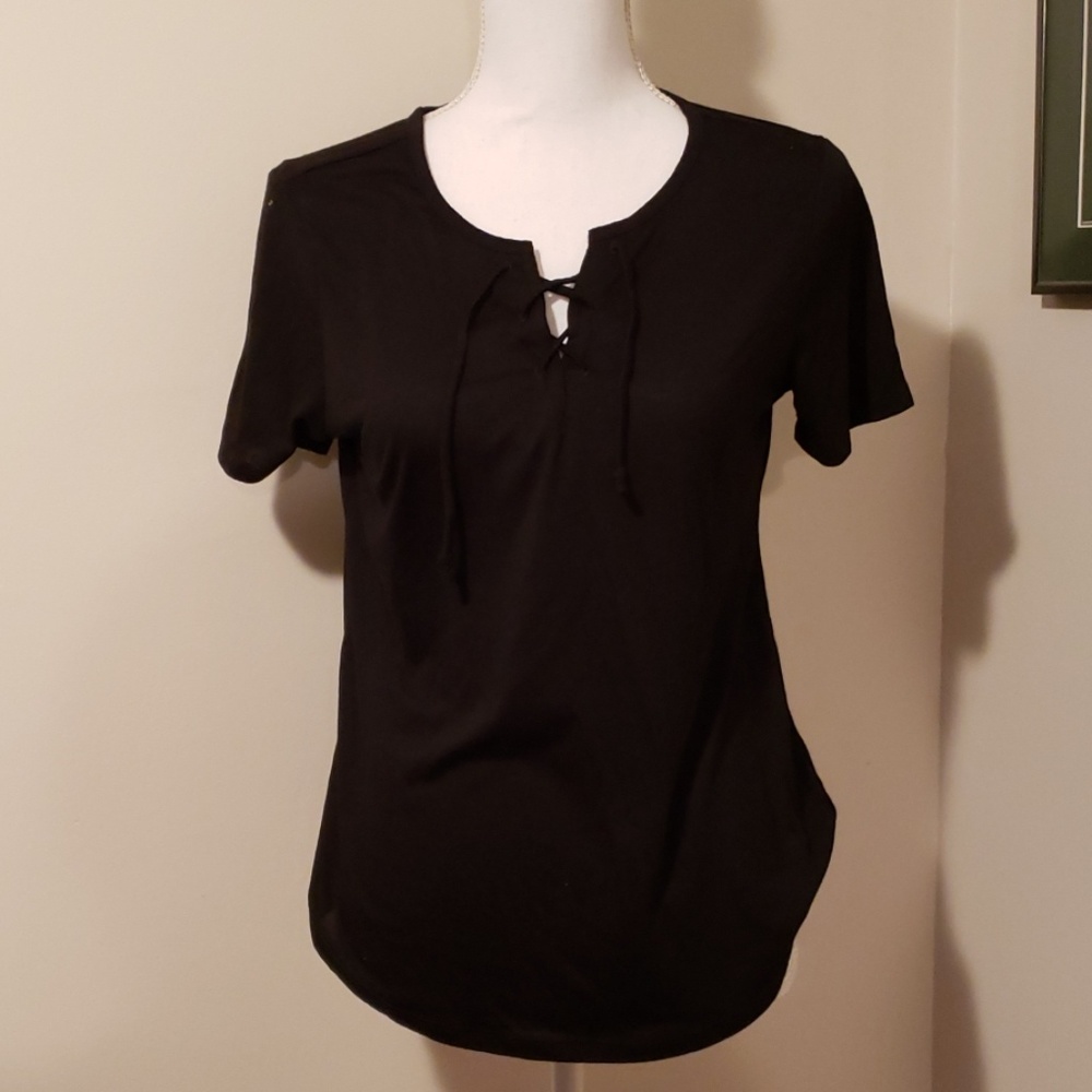 Black tee with tie front